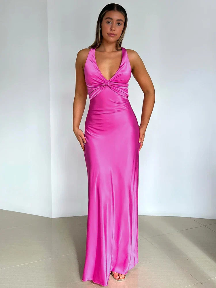 Women’s Sleeveless Maxi Dress with Deep V-Neck
