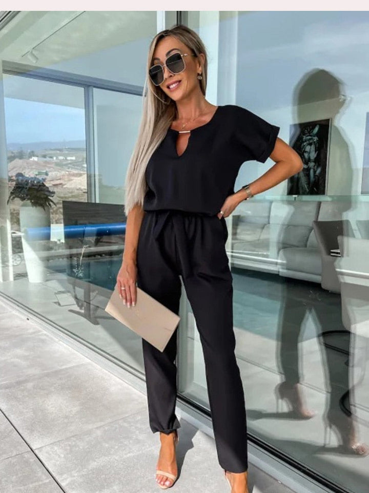 Short Sleeve Jumpsuit with Belt for Women