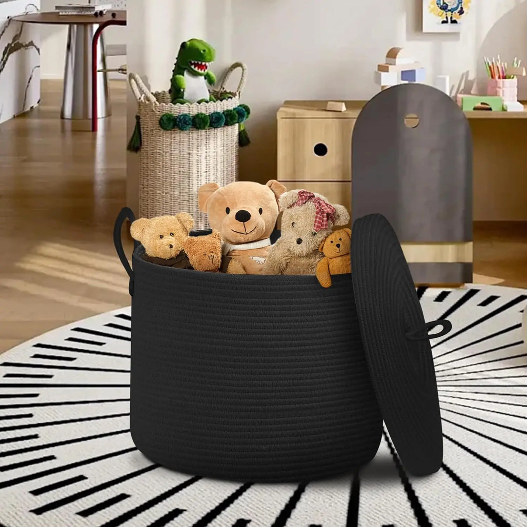Large Black Cotton Rope Storage Basket with Lid – Selwyn