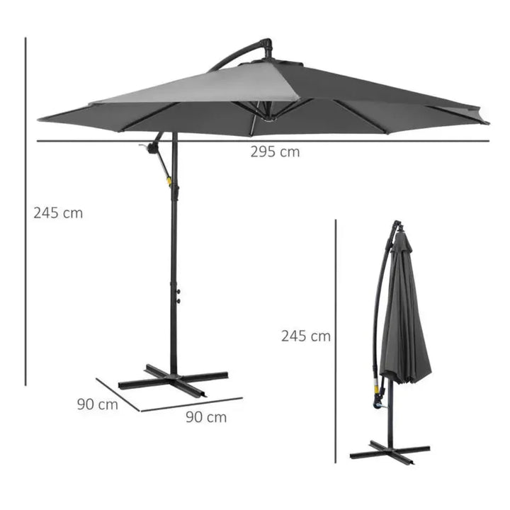 Parasol with hand crank, weatherproof, 2.95 m x 2.95 m x 2.45 m, polyester, steel, black