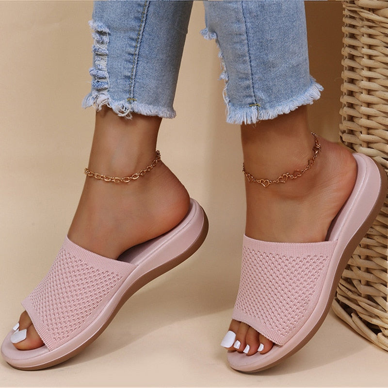 Women’s Open-Toe Slippers with Knitted Upper