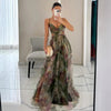 Women’s Sleeveless Long Dress with V-Neck and Floral Pattern