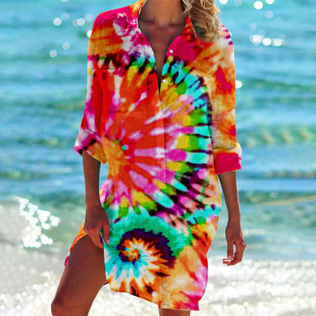 Women’s Button-Down Mini Shirt Dress with Print