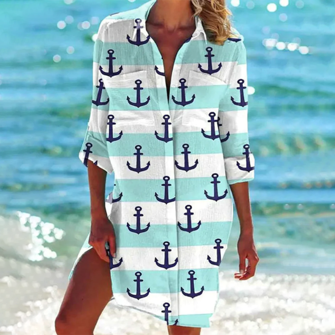 Women’s Button-Down Mini Shirt Dress with Print