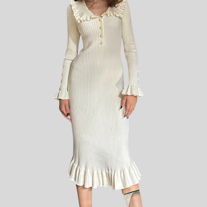 Women’s Maxi Dress – High-Waist Ruffle Statement