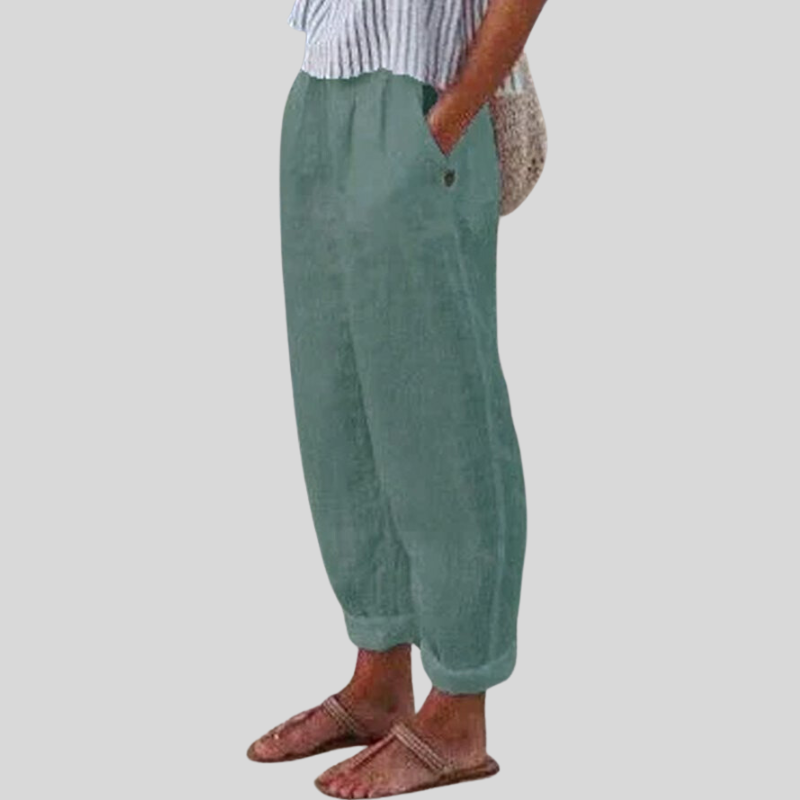 Folded Hem Linen Trouser for Women