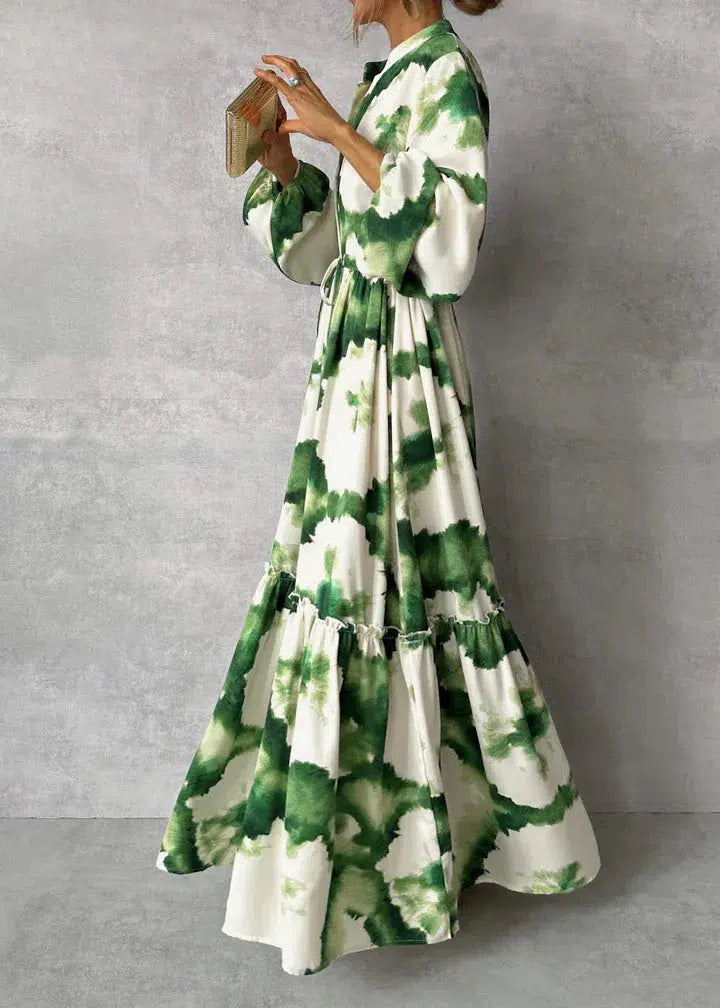 Women’s Tie-Dye Maxi Dress with Mandarin Collar