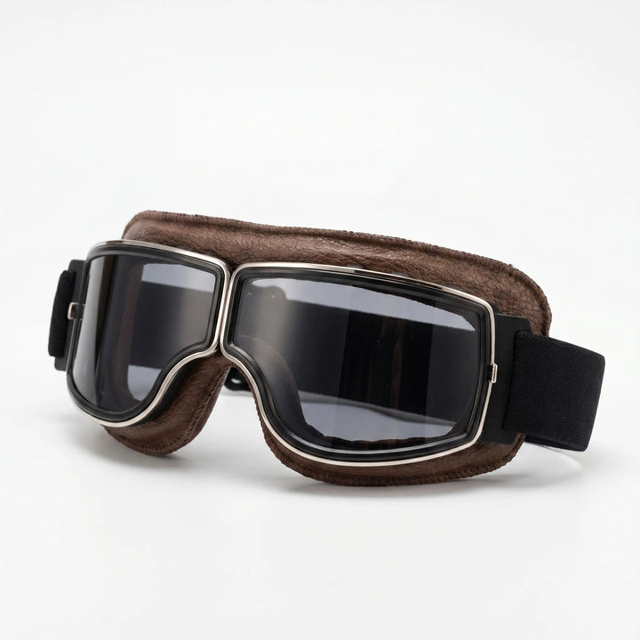 VintroggRetro-Style Leather-Frame Motorcycle Goggles
