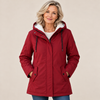 Women's Fleece-Lined Hooded Parka with Drawstring Hood and Flap Pockets