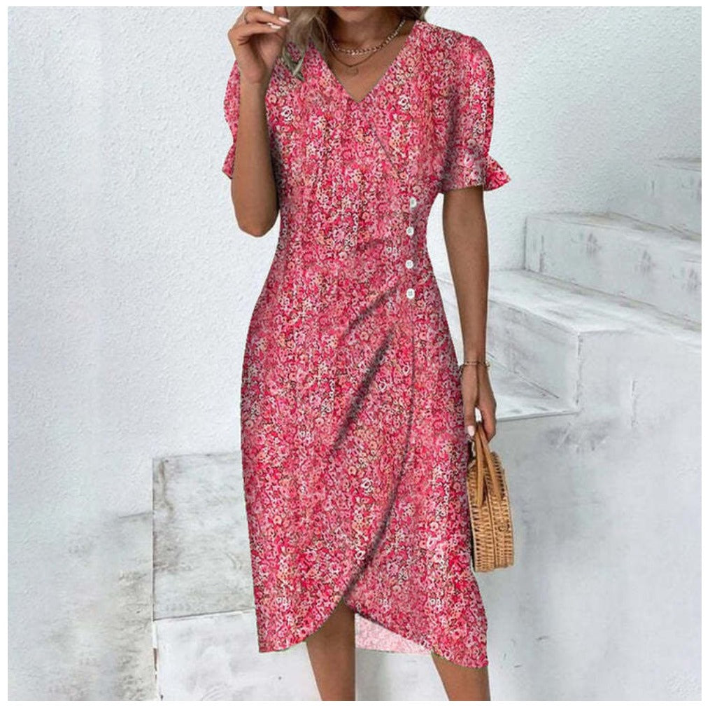 Women’s Wrap Midi Dress with Side Button Closure
