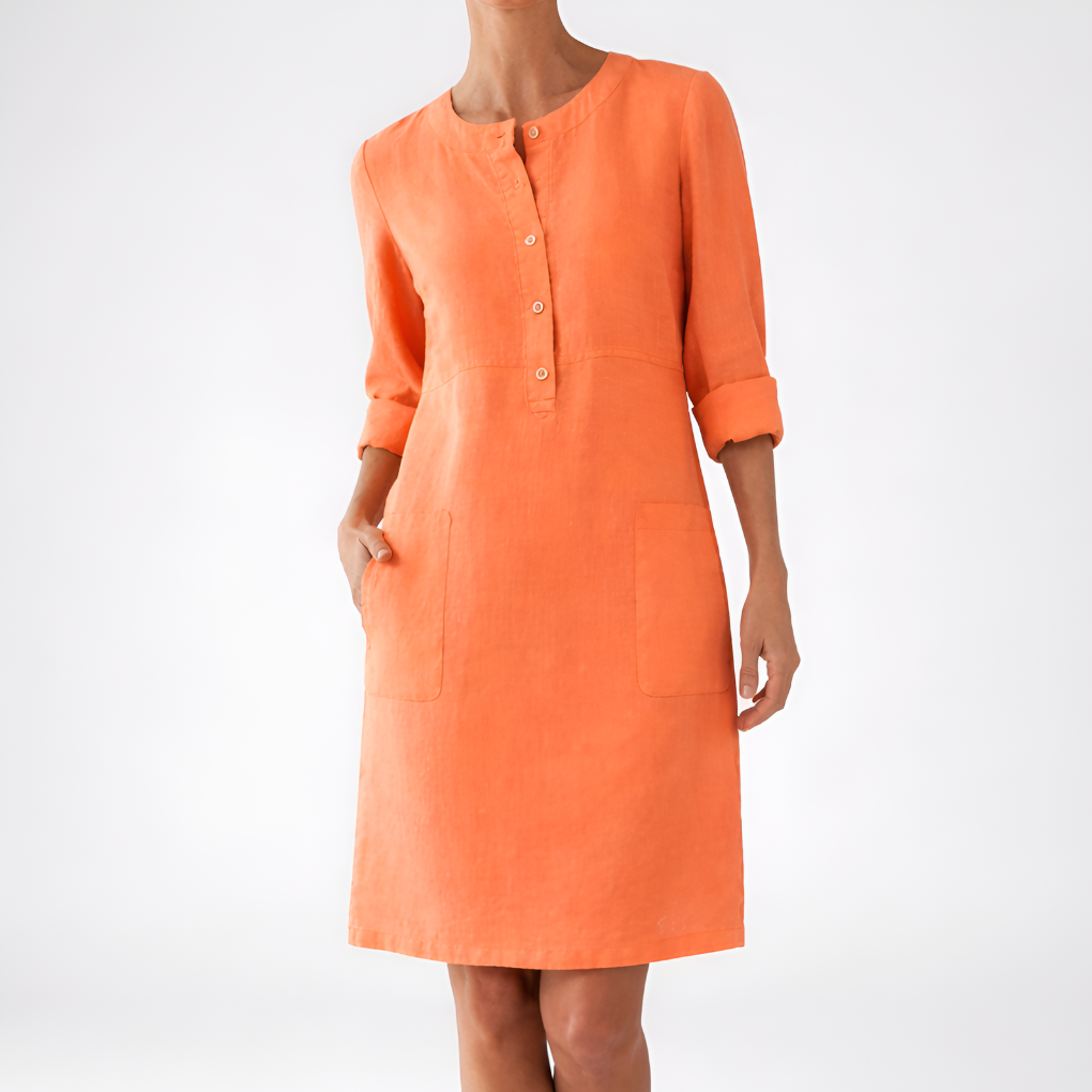Women’s Button-Down Midi Dress with Patch Pockets