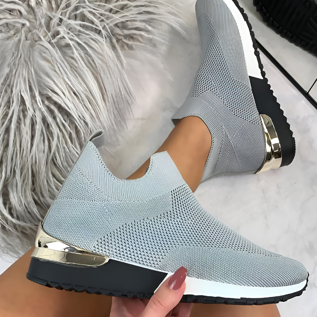 Women’s Knitted Sneakers with Gold Accents