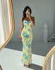 Women's Floral Maxi Dress with Spaghetti Straps and Waist Tie