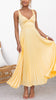 Women's Pleated Maxi Dress with V-Neck and Open Back Detail