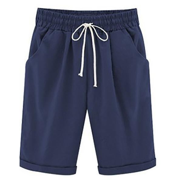 Linen Casual Shorts with Drawstring for Women