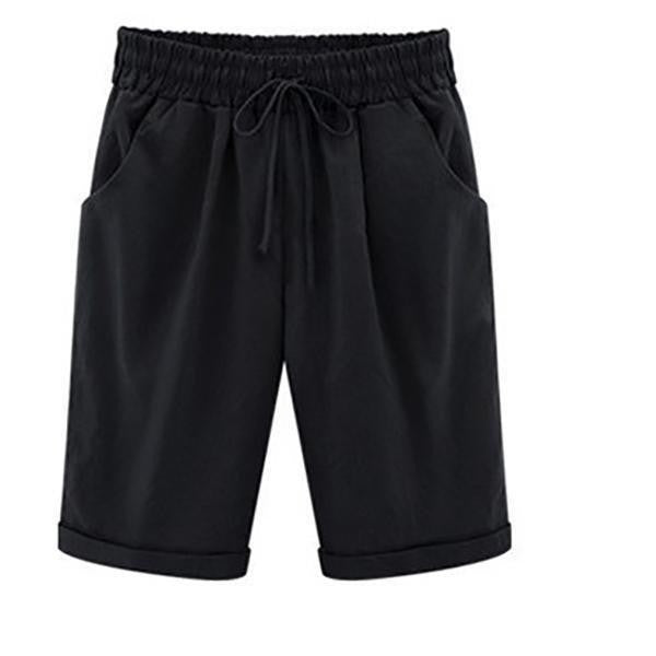 Linen Casual Shorts with Drawstring for Women