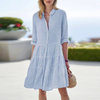 Women’s Striped Shirt Dress with Tiered Skirt