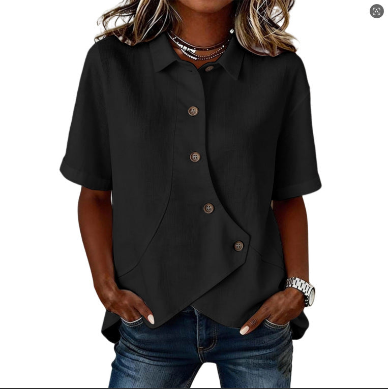 Summer Asymmetrical Shirt Solid-color Loose-fitting Lepal Tops Women's Clothing
