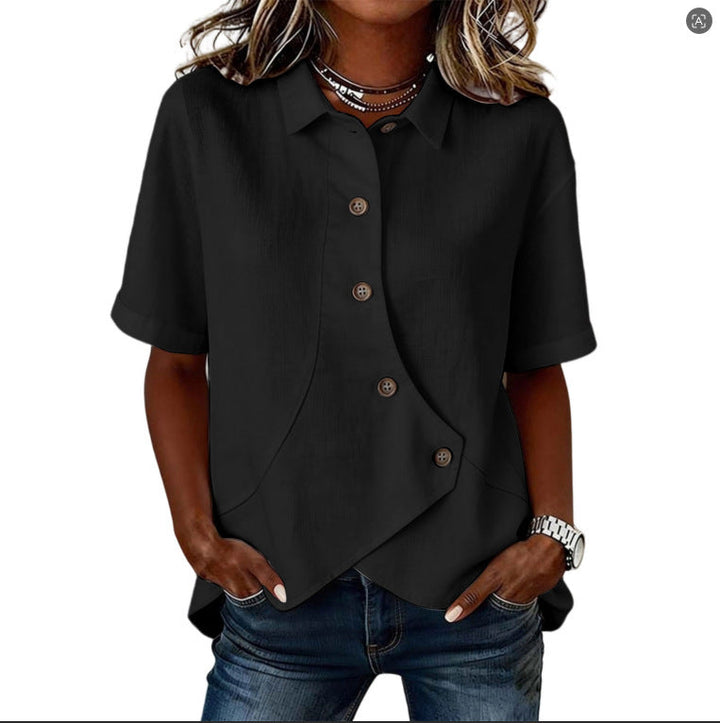 Summer Asymmetrical Shirt Solid-color Loose-fitting Lepal Tops Women's Clothing