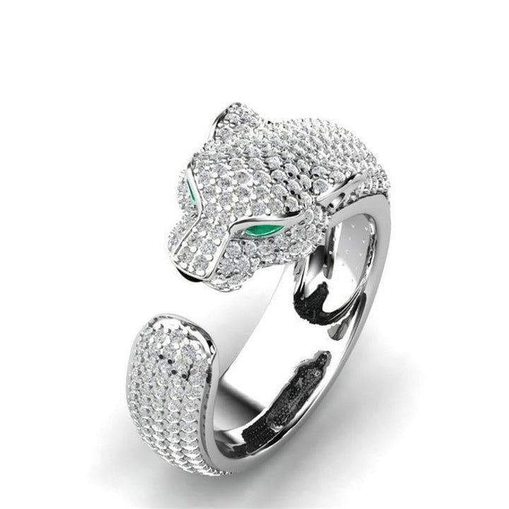 Adjustable Jaguar Ring made of 18K Silver and 18K Rose Gold with Green Zirconia Eyes — image 1