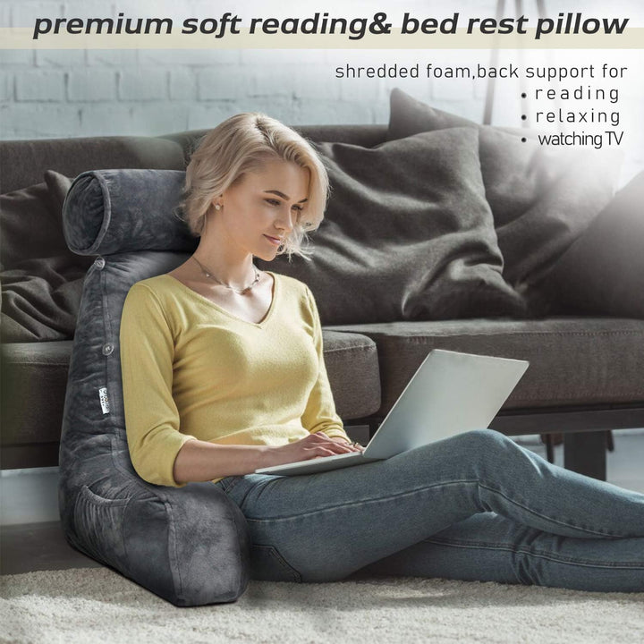 Cozy Reading Bed Pillow with Arms - Plush Velour Support