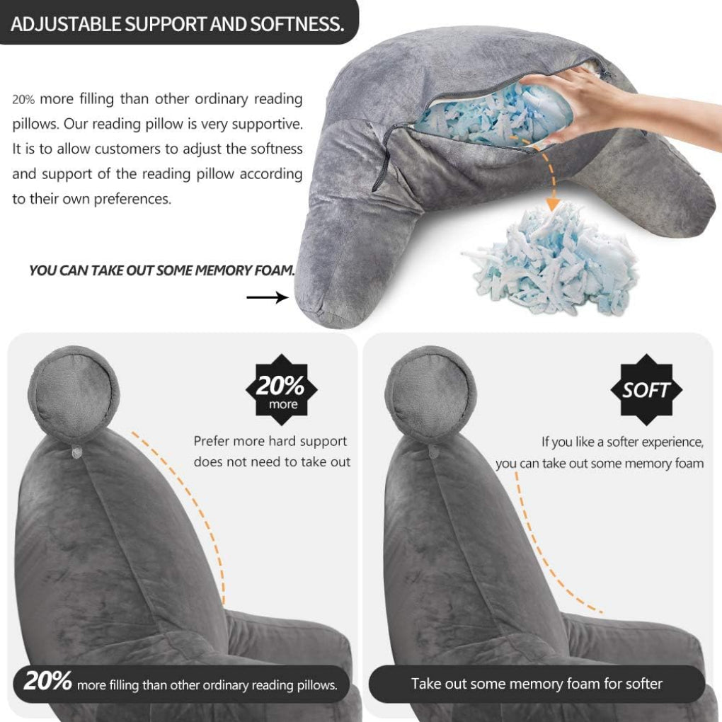 Cozy Reading Bed Pillow with Arms - Plush Velour Support