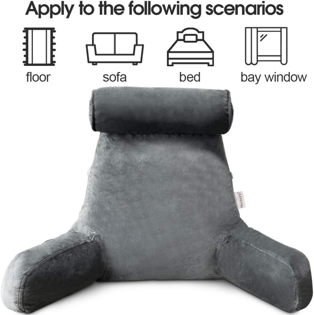 Cozy Reading Bed Pillow with Arms - Plush Velour Support