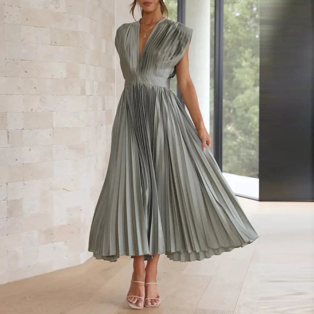 Women’s Modern V-Neck Sleeveless Dress – Chic Day-to-Evening Style
