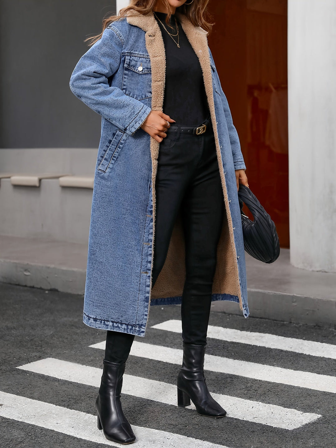Lined Denim Jacket in Washed Blue – Sofia