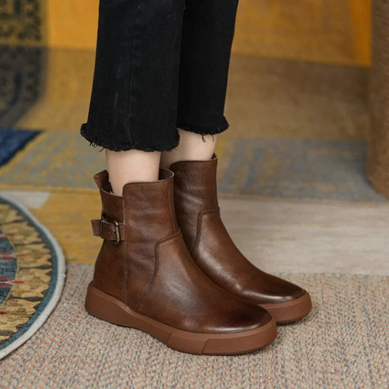Women’s Ankle Boots with Buckle and Platform Sole