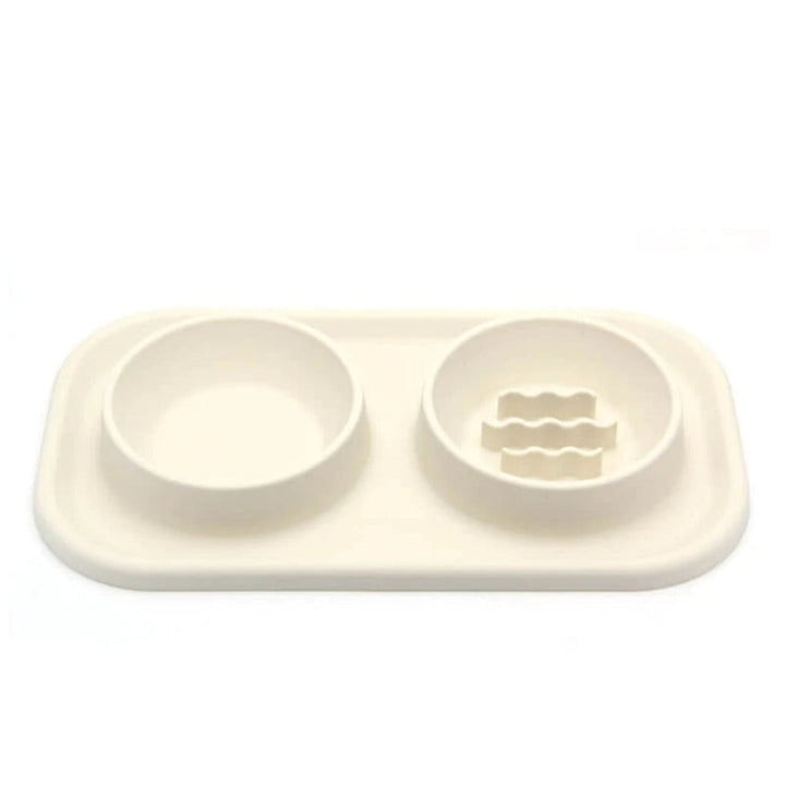 Silicone Dual Bowl Slow Feeder Pet Bowl