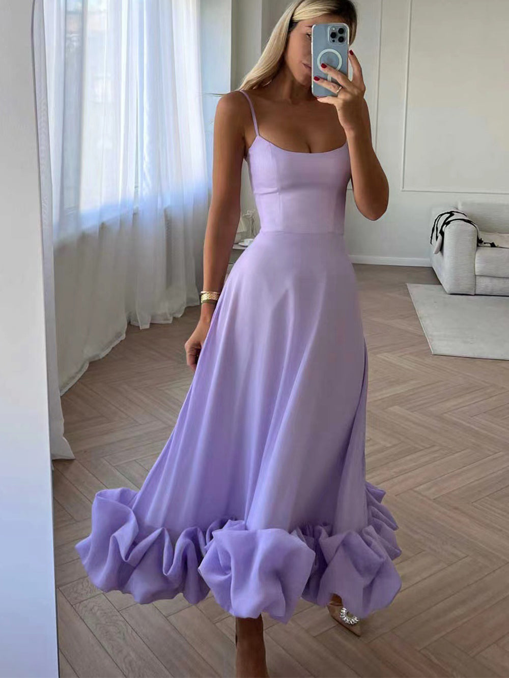 Elegant Midi Evening Dress with Ruffles