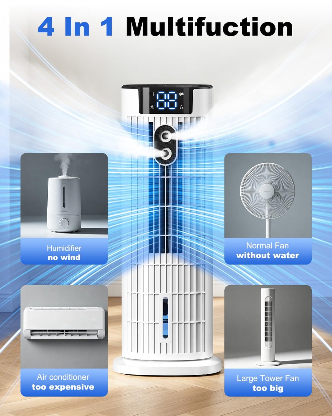 Portable 4-in-1 Room Cooler with Remote Control and Timer