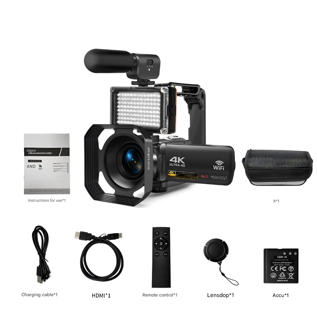 8K Camcorder – 64MP Photos Wifi Connect Full Creator Kit