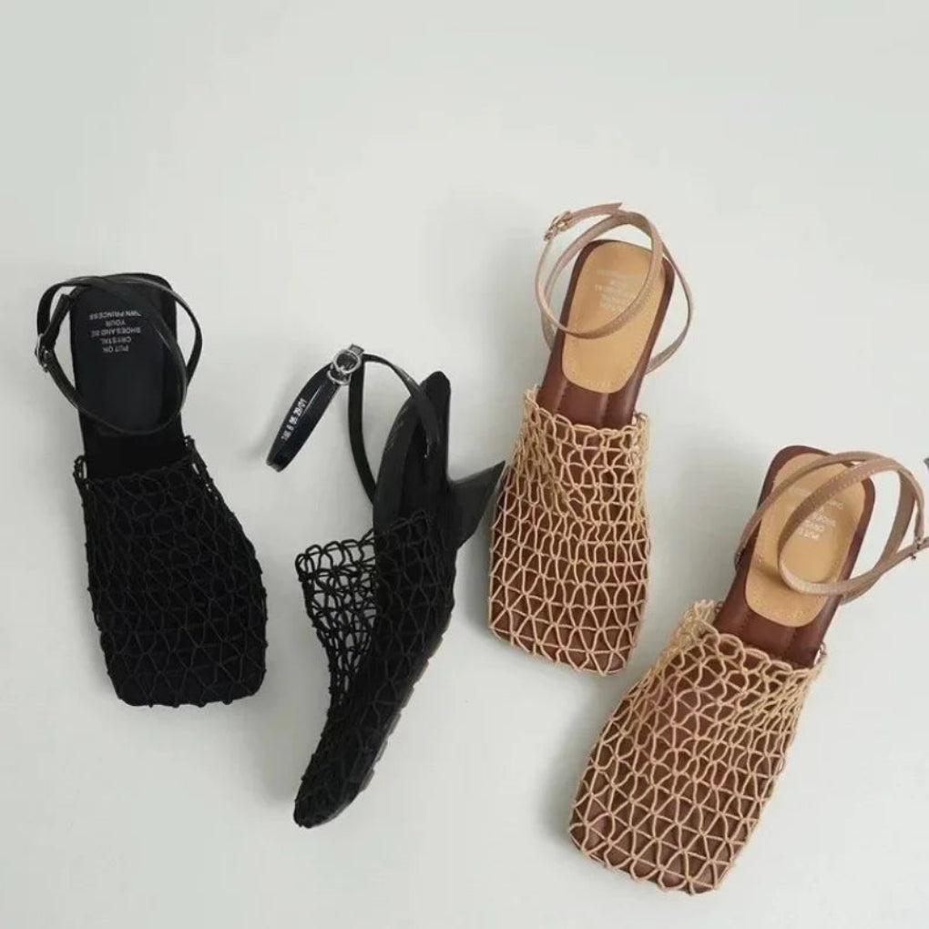 Women's Sculpted Square-Toe Mesh Heels