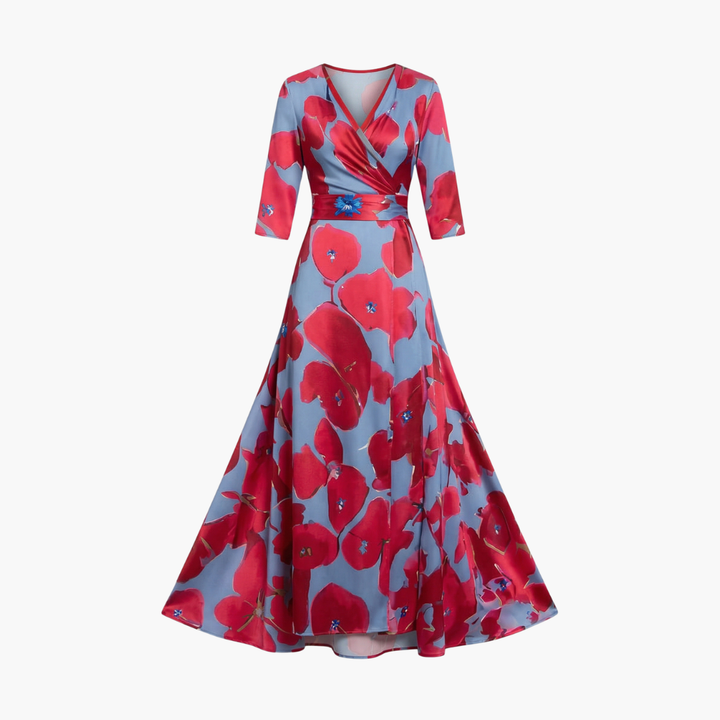Women's Elegant Floral V-Neck Maxi Dress - Flattering & Versatile