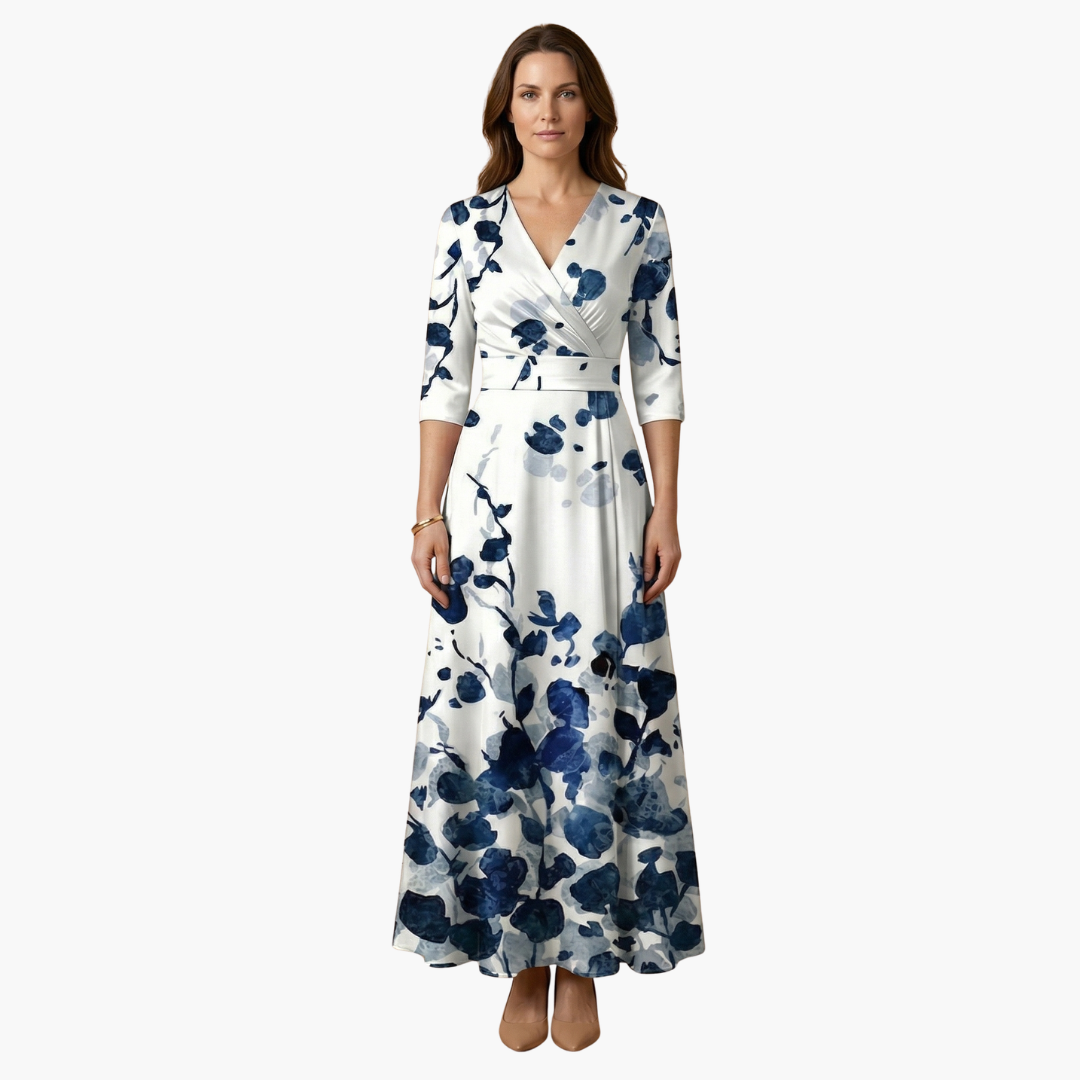 Women's Elegant Floral V-Neck Maxi Dress - Flattering & Versatile