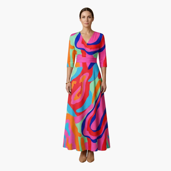 Women's Elegant Floral V-Neck Maxi Dress - Flattering & Versatile