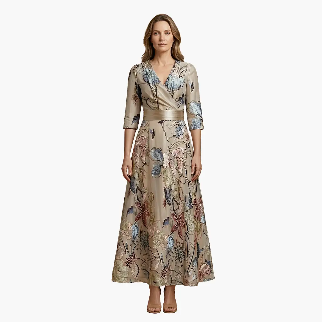 Women's Elegant Floral V-Neck Maxi Dress - Flattering & Versatile