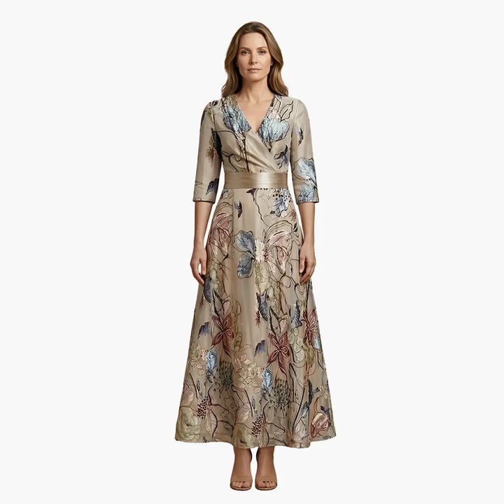 Women's Elegant Floral V-Neck Maxi Dress - Flattering & Versatile