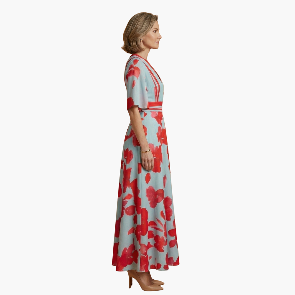 Women's Elegant Floral V-Neck Maxi Dress - Flattering & Versatile