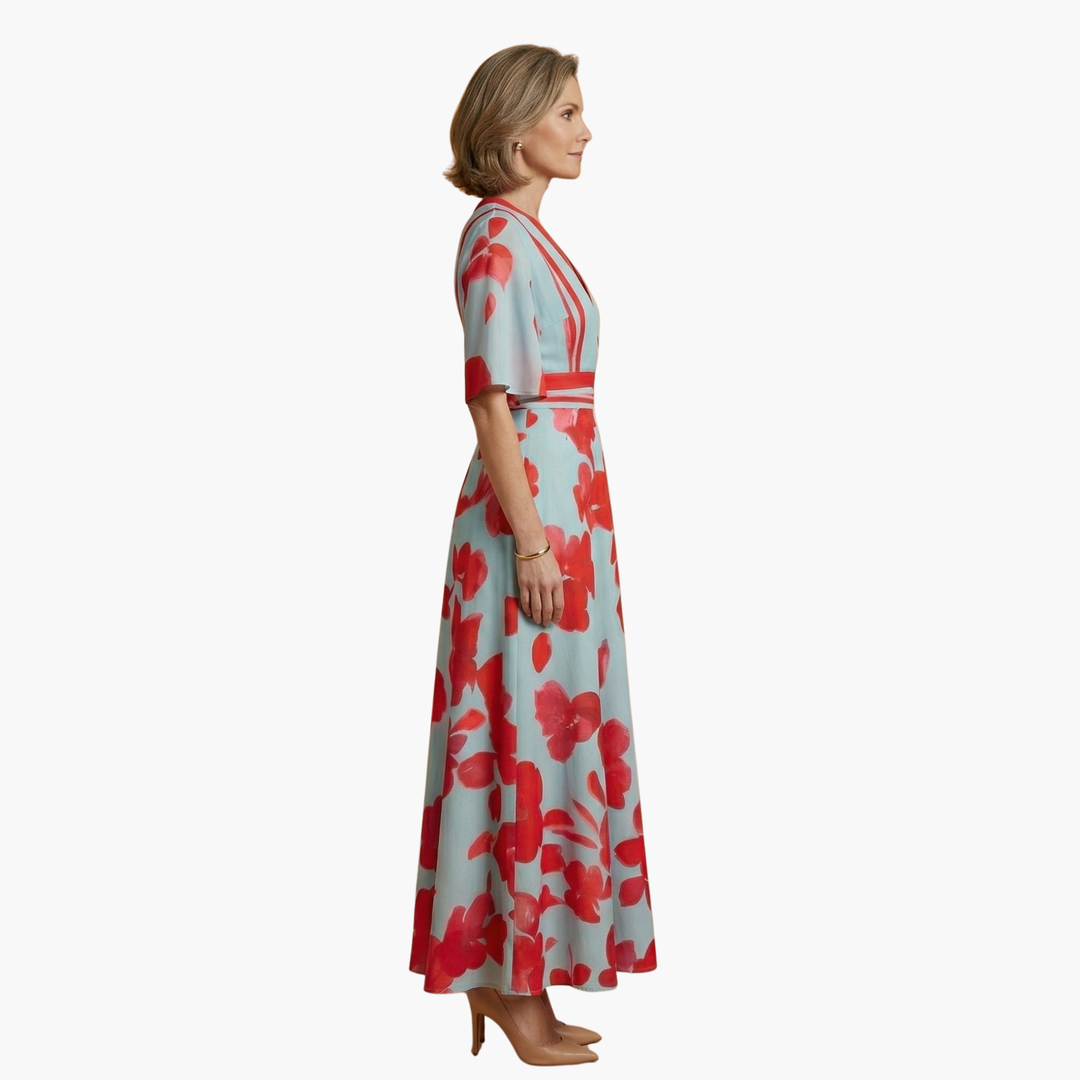 Women's Elegant Floral V-Neck Maxi Dress - Flattering & Versatile