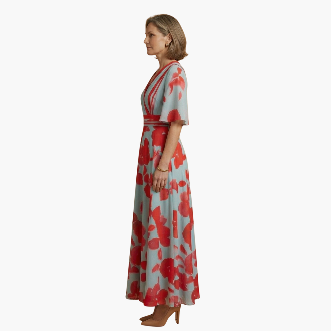 Women's Elegant Floral V-Neck Maxi Dress - Flattering & Versatile