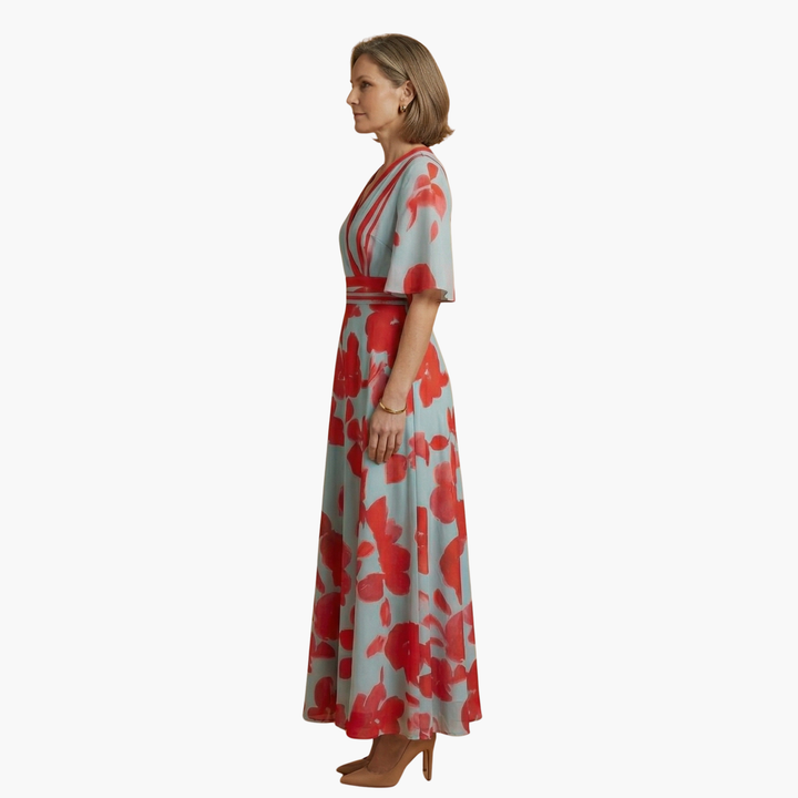 Women's Elegant Floral V-Neck Maxi Dress - Flattering & Versatile