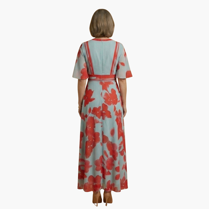 Women's Elegant Floral V-Neck Maxi Dress - Flattering & Versatile