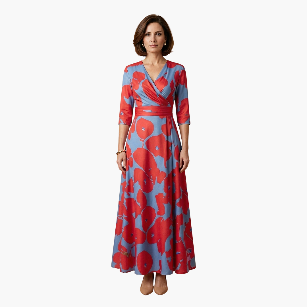Women's Elegant Floral V-Neck Maxi Dress - Flattering & Versatile