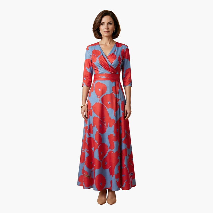 Women's Elegant Floral V-Neck Maxi Dress - Flattering & Versatile