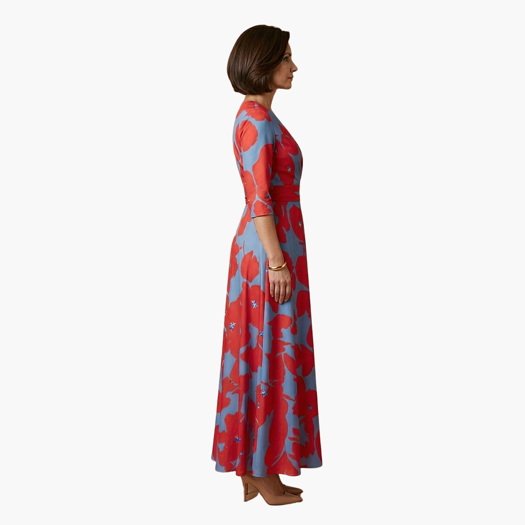 Women's Elegant Floral V-Neck Maxi Dress - Flattering & Versatile