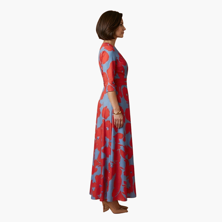 Women's Elegant Floral V-Neck Maxi Dress - Flattering & Versatile