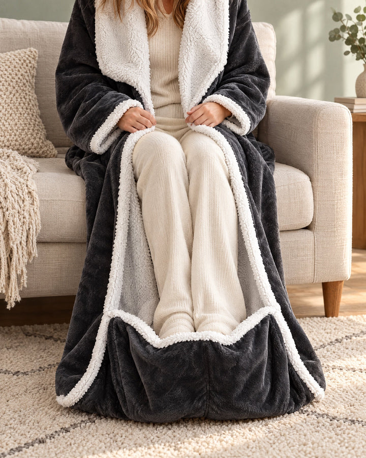 Wearable Heated Blanket Robe with Sleeves and Foot Pocket